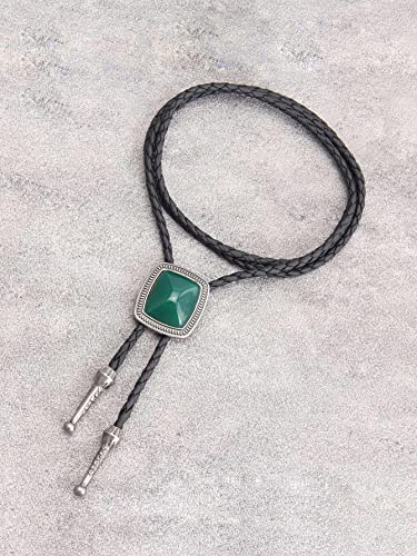 Image of GelConnie Bolo Tie for Men Women Western Cowboy Turquoise Leather Necktie | Natural Stone Bolo Tie Necklace for Women Rodeo Cowboy Leather Necktie Native American Western Cowgirl Ties Adjustable Cord