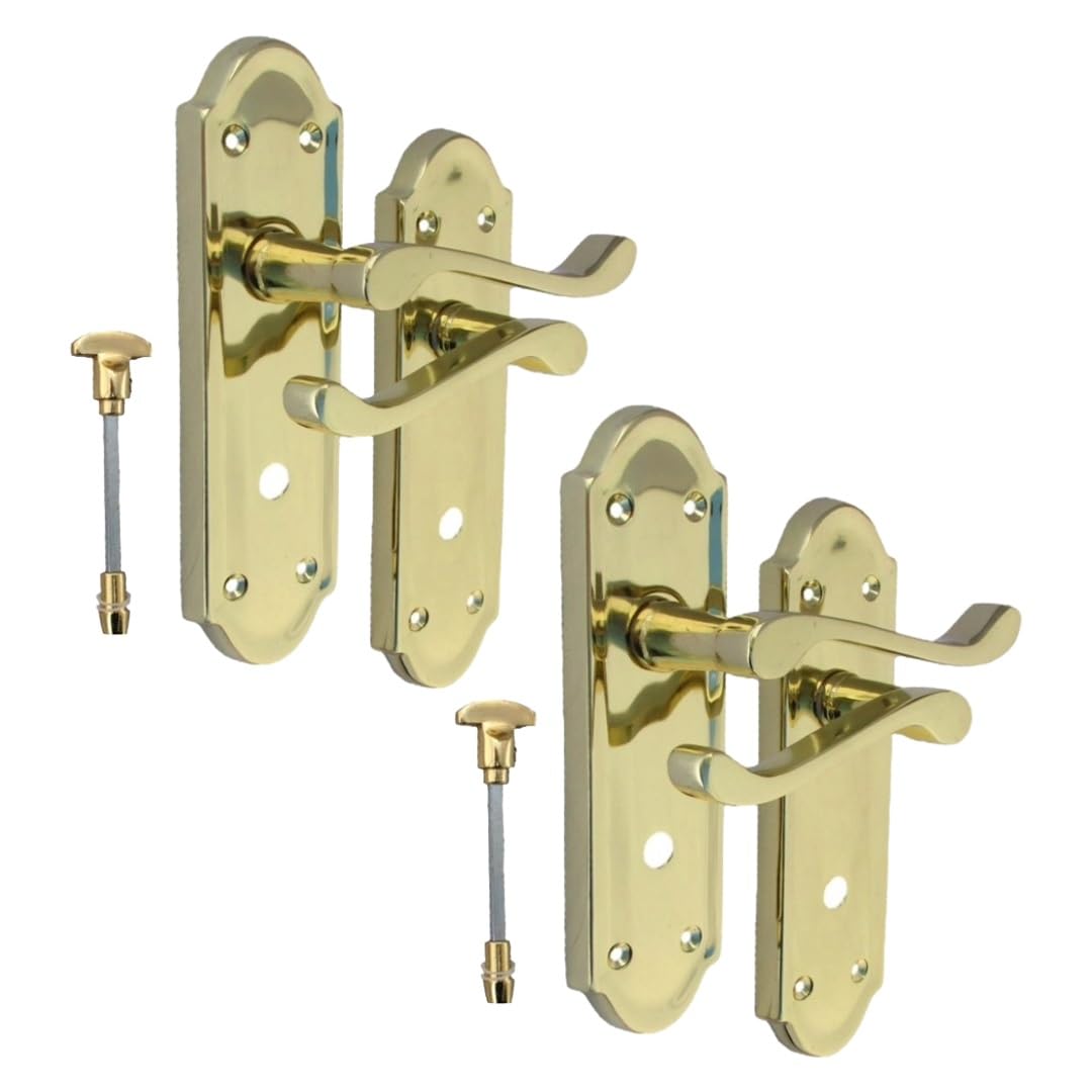 Epsom Door Handle Askworth Brass Plated Internal Bathroom Door Handle Set – Lever on Backplate 170mm x 48mm – Polished Brass Finish – 1 Pair
