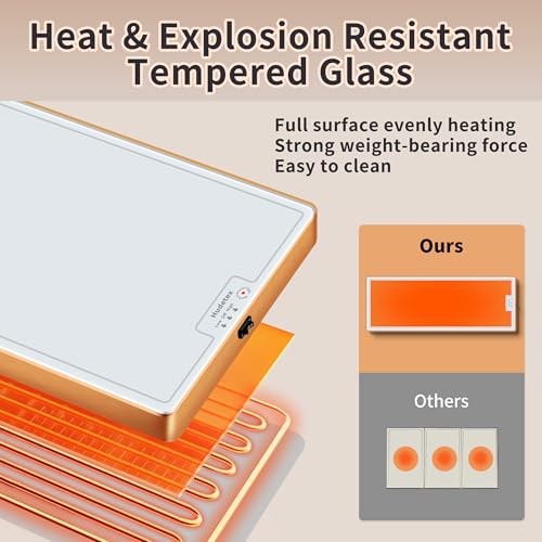 Image of Warming Mat for Food (Extra Long 47 inchx12 inch), Warming Trays for Buffets Party & Daily Use, Temperature Control Food Warmer, Full Surface Warm Tempered Glass Food Warming Mat, White Electric Warming Tray