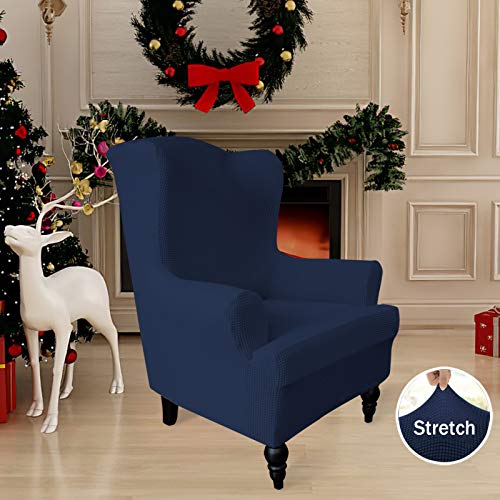 Image of Easy-Going Stretch Wingback Chair Sofa Slipcover Navy