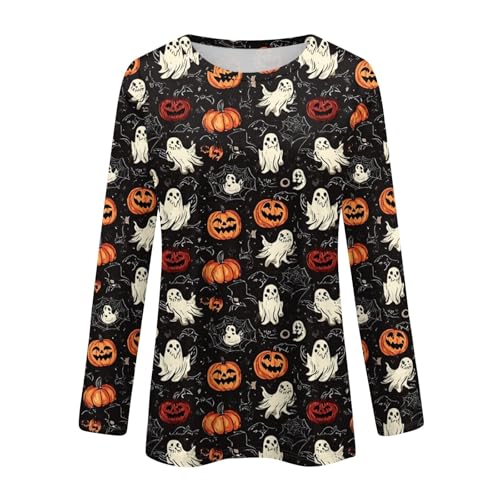 Halloween Shirts for Women Long Sleeve Plus Size Fashion Crewneck Comfortable Tshirts Halloween Costumes for Women