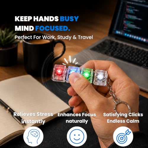 Image of Toy Imagine LED Keyboard Keychain (Pack of 4) Fidget Toy 4-in-1 Stress Relief Clicky Buttons with Lights Use on Bags, Keys & Purses Portable Finger Fidget Toy for Kids & Adults Perfect for Gifting
