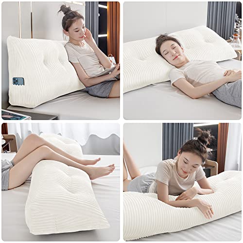 Activance Large Triangular Headboard Wedge Bed Rest Reading Pillow Backrest Positioning Support Bolster Cushion With Removable Cover (White, Queen: 59X8X20 Inches) #TOP4