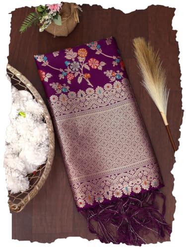 Image of DEVANGI Women's Woven Banarasi Silk Dupatta /Chunni For Women, Floral Print 1 Meter Wide and 2.3 Meter Length Printed Designer Dupatta /Chunni For Girls