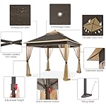 Yaheetech 11x11 Pop Up Gazebo Outdoor Canopy Shelter, Instant Patio Gazebo Sun Shade Canopy Tent with 4 Sandbags, 2 Tiers Roof & Mesh Netting for Lawn, Garden, Backyard & Deck, Brown - Image 4