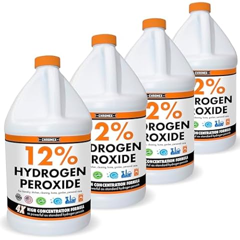 Chromex Hydrogen Peroxide 12 Percent Food Grade, 4x Power Concentrated Solution, 4 Gallons Dilute to 16 Gallons, Versatile Uses include Topical Care, Home, Kitchen, Bath Cleaner, Laundry, Whitening Cover