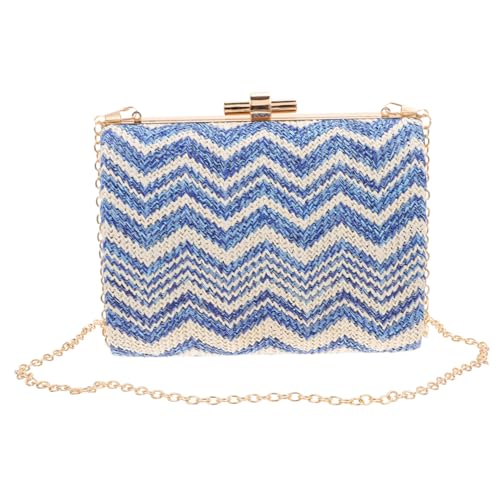 Sac en paille tressée bleu pour femme - Panier de plage léger