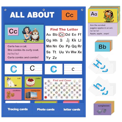 Image of Alphabet Learning Pocket Chart, Alphabet Wall Chart for Toddlers 1-3, Handwriting Practice Letter Tracing Circle Time Learning Center for Classroom, Preschool Classroom Must Haves XL35x 27"