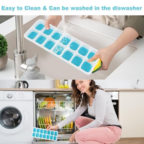 Image of Pack of 4 NEXVEU Silicon ICE Cube Tray with LID, 14 Big Cavity, Flexible, Easy Release, BPA Free, Dishwasher Safe, Durable & Reusable Ice Maker Mold for All Types of Drinks & Water.