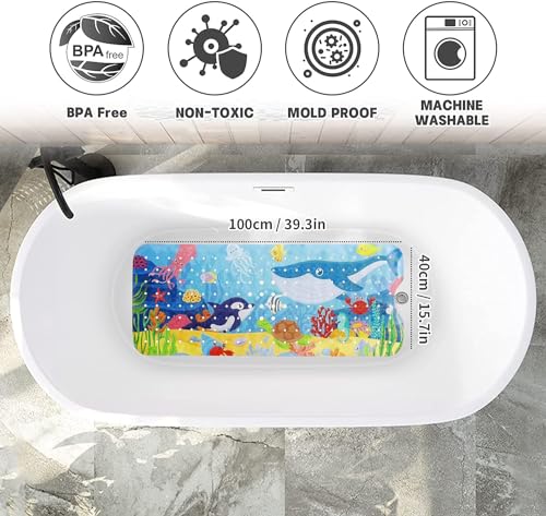 Bingobang Bathtub Mats Non Slip Extra Long Bath Shower Tub Mat 100 x 40cm with Suction Cup, Anti-Mould Drain Holes - Image 2