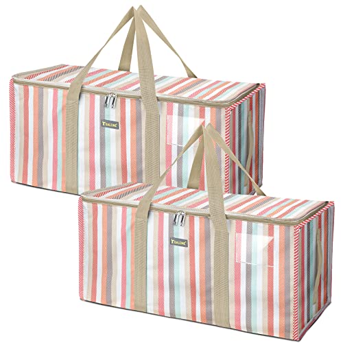 BALEINE Extra Large Storage Tote with Zippers & Carrying Handles, Heavy-Duty Oxford Fabric Moving Bags for Laundry, Space Saving, Storage, 2-Pack, Color Stripe