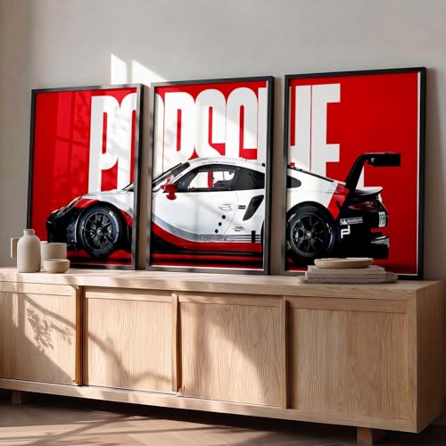 Image of HOMESY Sports Car Framed Posters Gift Items for Boys Room | Wall Decoration for Bedroom Living Room Office Gaming Room Decor | Sports Car Poster with Frame for Wall Decor Set Of 3 Size (10x13 inch, BLACK)