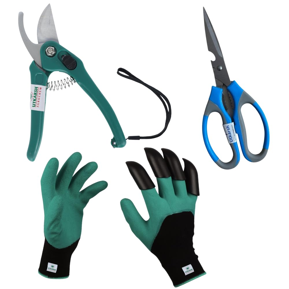 Utkarsh Garden Pruner Cutters, Scissors & ABS Gloves - 3 Pcs | Plant Branch Cutting Scissors for Gardening | Garden Plant Cutter Tools & Grass Pruning Accessories | Tools for Home Garden Kit-image-21