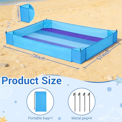 Área de juegos para bebé para playa - manta impermeable de 6x5 pies con paredes laterales de 10 pulgadas, manta portátil sin arena para viajes a la playa, parque o césped - Azul miniatura 2