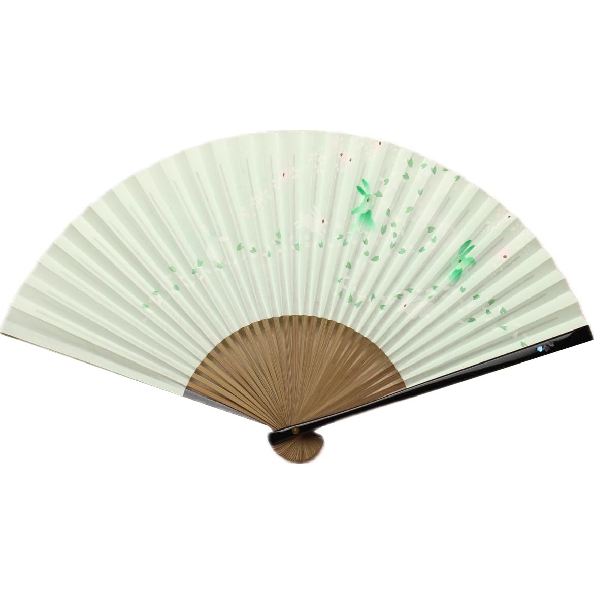 White Rabbit Green Kyoto Folding Fan Women's Paper Sensu Made in Japan