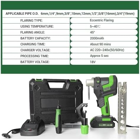 Herramienta inalámbrica para abocardar tuberías excéntricas, kit para abocardar tuberías de cobre para sistemas HVAC, operación rápida en 5 segundos, diseño compacto para facilitar su uso y almac