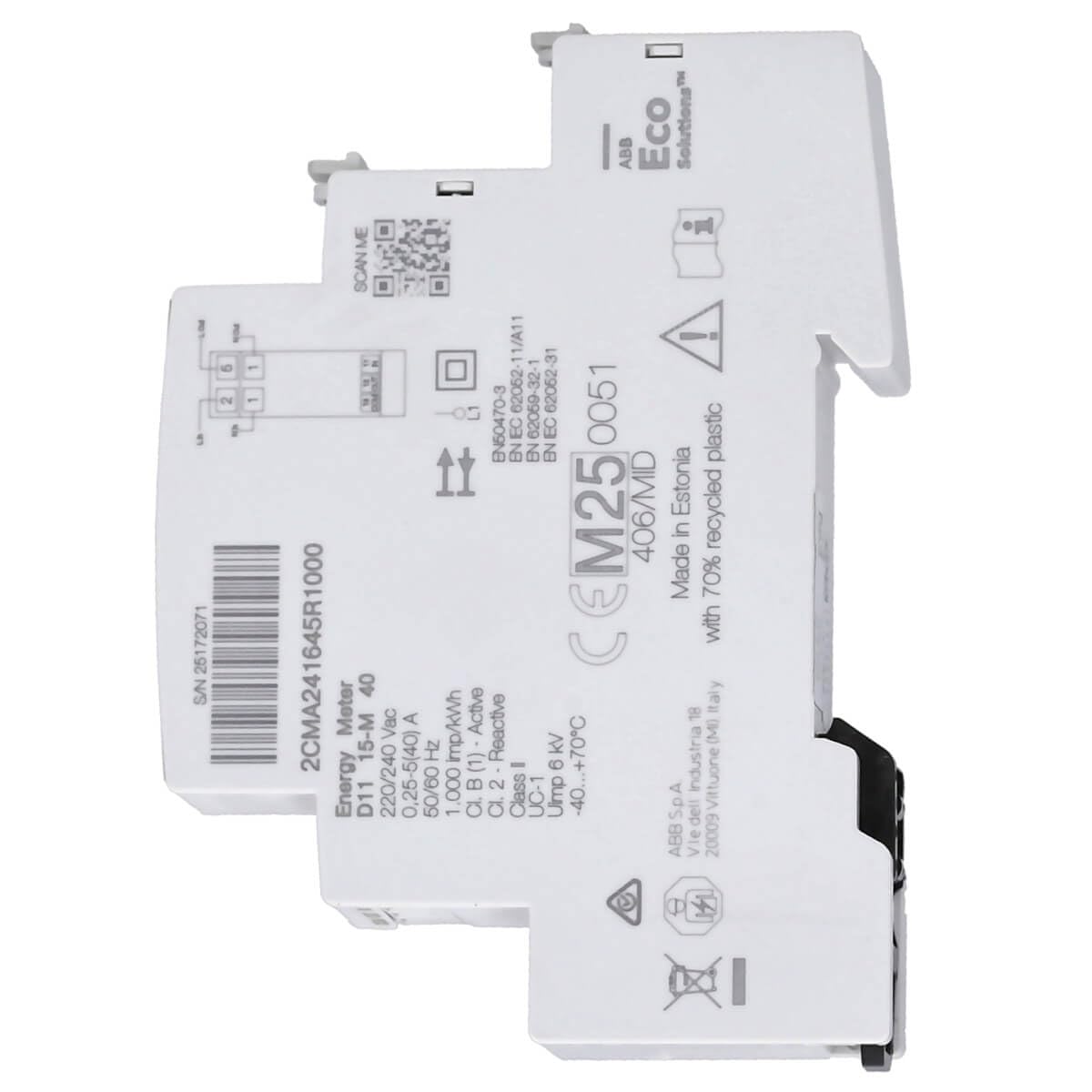 ABB D11 15-M 40 - Contador de corriente alterna (40 A, MID 1DO+1DI) | Contador monofásico para carril DIN, interfaz Modbus, 230 V, medidor de consumo de energía 2CMA241645R1000
