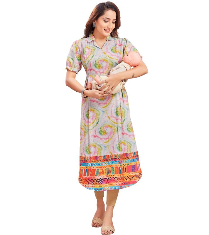 RITIJYA Feeding Kurtis for Women with Zip | Straight Maternity Pregnancy Dress for Nursing Mothers | Viscose Rayon | Maternity Wear Feeding Dress Tops
