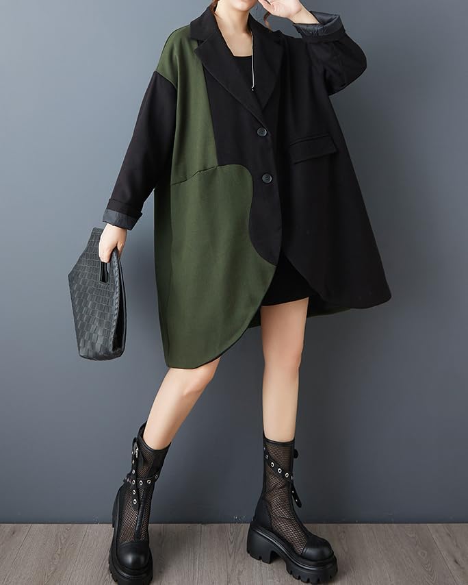 ellazhu Women's Coats Classic Oversized Jacket Lapel Button Down Irregualr Hem Long Sleeve GZ615 - Image 4
