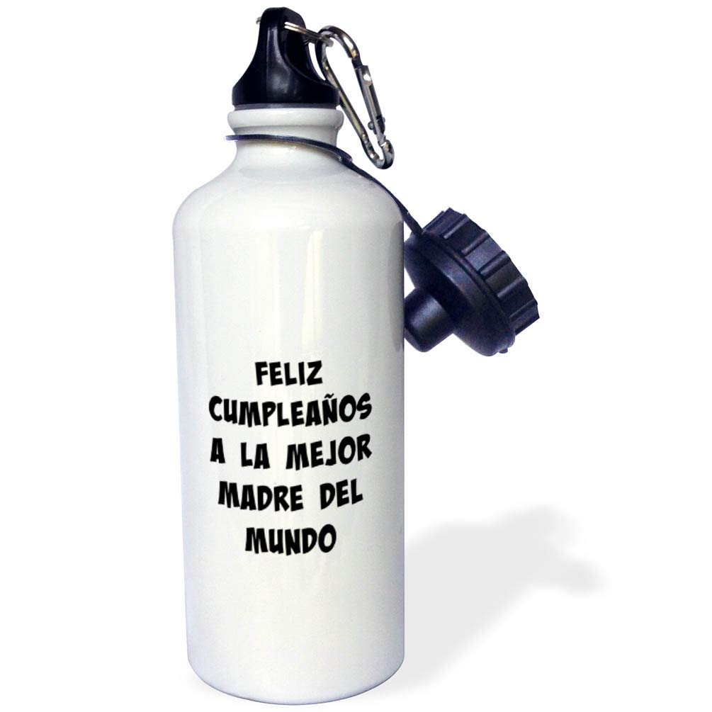 3dRose Feliz Cumpleanos a la mejor madre del mundo Sports Water Bottle 21 oz White