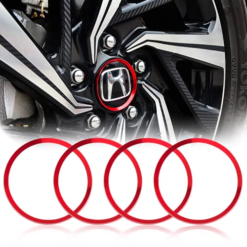 Konooy Wheel Center Caps Trim for Honda Civic 2021 2020 2019 2018 2017 2016, Honda Civic Accessories Honda Accord Accessories Anodized Aluminum Center Caps Covers Surrounding Trim, 4Pcs (Red)