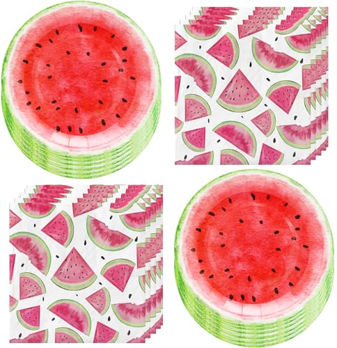 100Pcs WatermelonParty Supplies Watermelon Party Set 7Sweet Watermelon Plates Watermelon Napkins for Watermelon Theme Summer Fruit Watermelon Birthday Party Decorations|Serve 50 (Pink Watermelon)