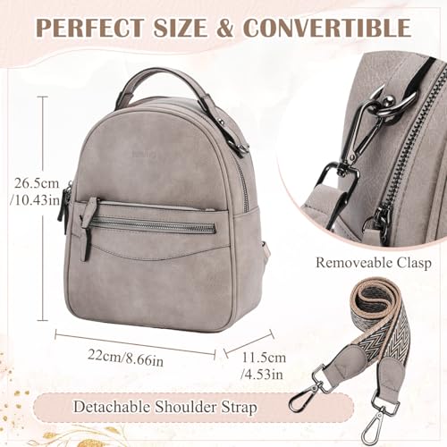 Image of RAVUO Mini Backpack Purse for Women, Cute Convertible Leather Handbag Multipurpose Shoulder Bags Travel Daypack 3 Ways to Carry,Grey