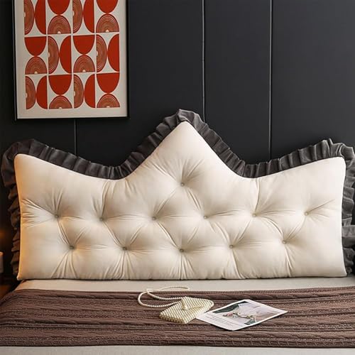Kopfteilkissen, Weiches Rückenkissen Im Prinzessinnen-Stil mit Krone Zum Sitzen Im Bett, Langes Kissen fürs Bett, Lesekissen, Kissenrückenlehne,1,90 * 50cm