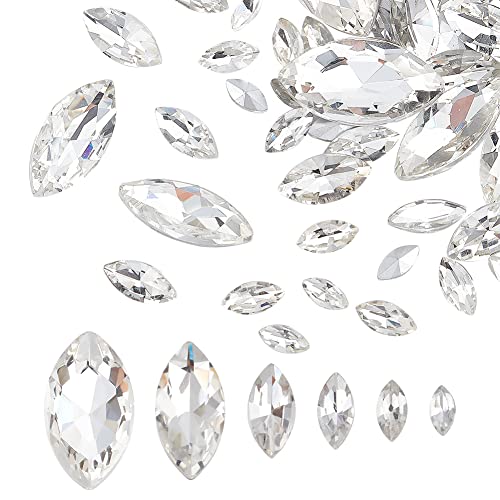 FINGERINSPIRE 94 Pcs Pointed Back Rhinestone 6 Sizes Glass Rhinestones Gems Clear Horse Eye Jewels Embelishments with Silver Plated Back Crystals Stones for Craft Decor Jewelry Making