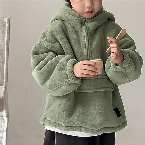 Toddler Girls Half Zipper Fleece Sherpa Lined Coat Hooded Solid Color Brushed Jacket Kids Girls Warm Long Sleeve Outwear3