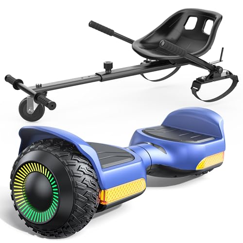 Image of Gyroor G13 Hoverboard with Seat Attachment 6.5 inch All-Terrain Go Kart | LED Lights, Bluetooth Speaker, UL2272 Certified, Adjustable Frame, 7.75 MPH Max Speed, Hoverboard for Kids and Adults
