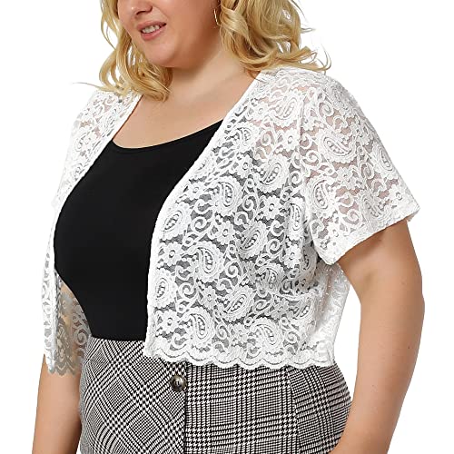 Image of Agnes Orinda Plus Size Bolero Shrugs for Women Lightweight Open Front Short Sleeve Cropped Lace Cardigan