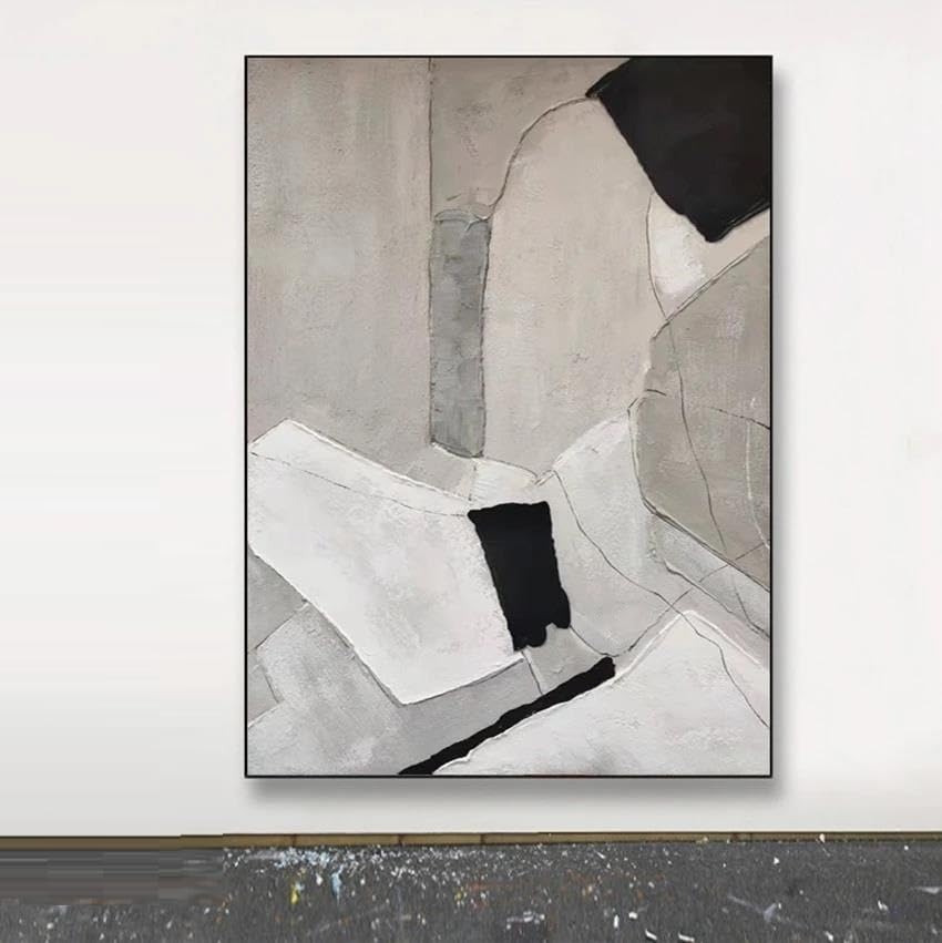 Tableau de décoration murale haut de gamme peint main aux lignes texturées