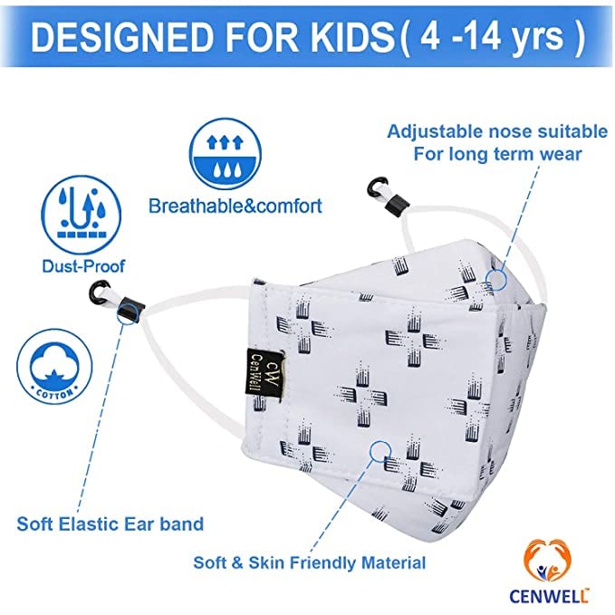 Cenwell 5 Pcs Kids 3D Mask Reusable, Washable & Breathable Stylish Kids Face Mask with Adjustable Earloops for Boys Girls Children Gift, Cute Designer Mask, Facemask - (Multicolour, Printed) 3