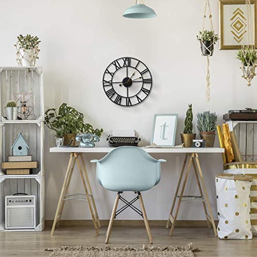 Sorbus Wall Clock, 16" Round Oversized Centurian Roman Numeral Style Home Décor Analog Black Metal Clock, Gold Hands (Black) #TOP1