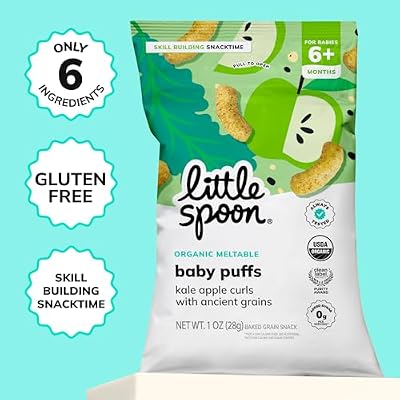 Little Spoon Kale Apple Meltable Baby Puffs, Organic Corn Quinoa Sorghum, No Rice, No Added Sugar Snacks, Encourages Self-Feeding, 1 Oz Bag, 4 Pack