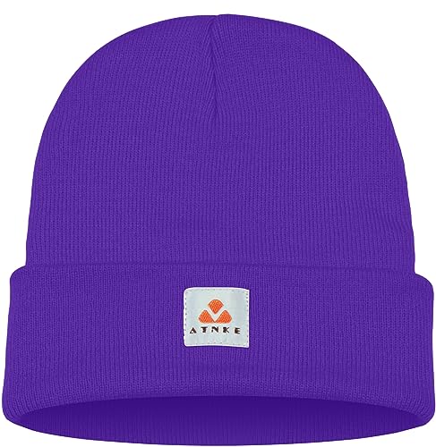 Image of ATNKE Knit Beanie Hats Stretchy Soft Warm Daily Winter Cuffed Skull Cap Gifts for Men and Women/Purple