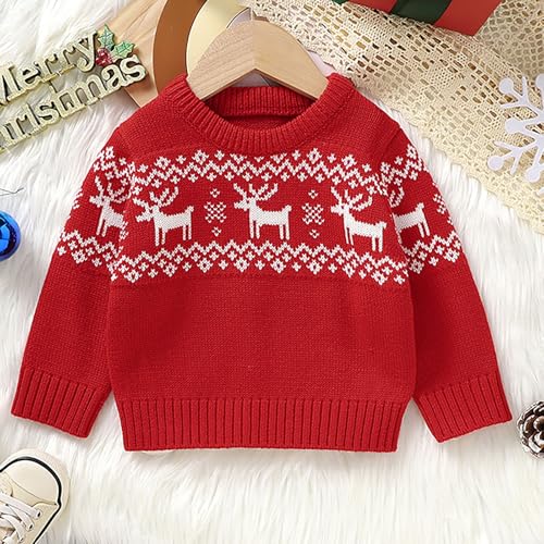 Toddler Kids Red Xmas Reindeer Knit Sweaters Cute Christmas Knitted Pullover Boys Girls New Year's Knitwear2