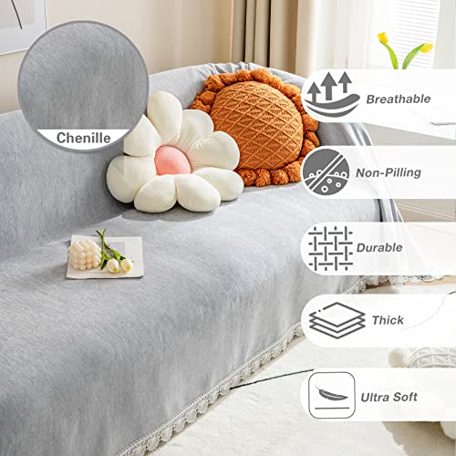 Midlade Gray Couch Covers For 3 Cushion Couch Soft Chenille Sofa Slipcover Furniture Protectors For Dogs Pets Cats Scratching Kids Sofa Cover Sectional Couch Covers For L-Shape Recliner (71" X118") #TOP2