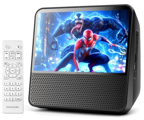ROADOM 9.8' Portable DVD Player with Screen, 7'' HD 1024*600 Digital Screen, 4000 mAh Rechargeable, Hi-Fi Stereo Sound, Remote Control, Sync TV,Resume Playback, DVD/CD/Bluetooth/USB/Line/Timer/Repeat