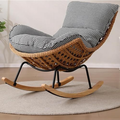 Image of JIESOO Handmade Rattan Weaving Rocking Chair Comfy Lounge Chair