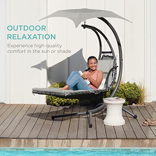 Best Choice Products Outdoor Hanging Curved Steel Chaise Lounge Chair Swing W/Built-In Pillow And Removable Canopy - White Sand #TOP6