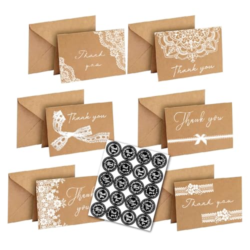 Set de 18 tarjetas de agradecimiento de 4x6 pulgadas con sobres y calcomanías decorativas