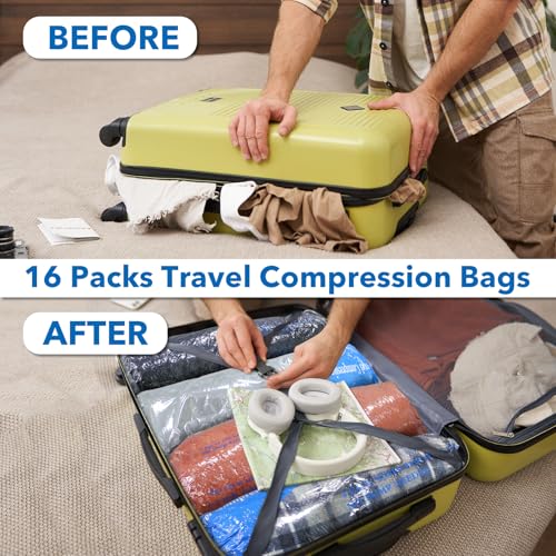 Image of MEIQIHOME Vacuum Storage Bags, Space Saver Sealer Bags for Clothing, Pillows, Comforters, Blankets, Bedding, Travel, 16 Roll Bags, PA+PE Material