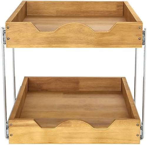 Miniatura 7 de DINDON Organizador de armario extraíble de 2 niveles (20 pulgadas de ancho x 18 pulgadas de profundidad) cajón de madera deslizante de doble nivel