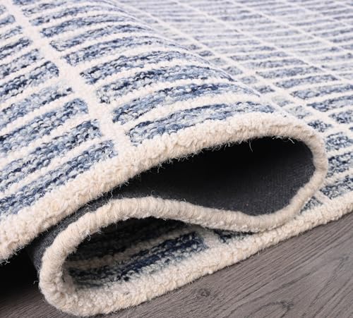 Image of Hand-Tufted 100% Wool Area Rug - Unique Modern Geometric Grid Pattern, Soft Plush Textured Carpet for Living Room, Bedroom, Dining Room & Entryway (Denim Blue, 9' x 12')