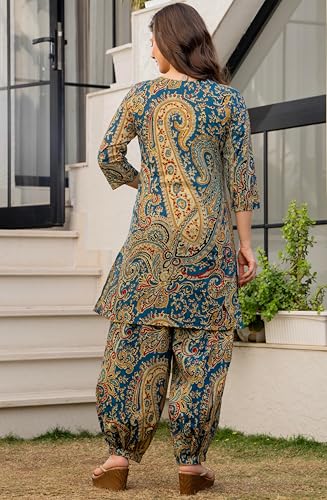 Image of rytras Women Woman Pure Cotton Printed A-Line Kurta Sets with Palazzos|Kurti Set for Woman|Cord Set for Women Cotton