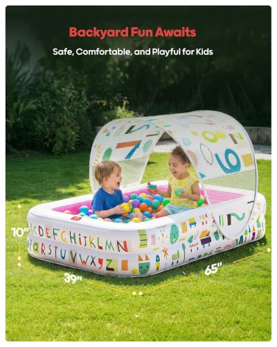 Image of QPAU Kiddie Pool with Canopy, Inflatable Design, 65 x 39 in, Pink