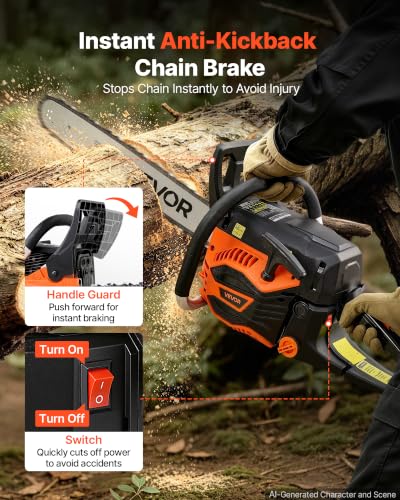 Image of VEVOR Gas Powered Chainsaw 18 & 20 Inch 58CC 3.22HP 2 Stroke Engine Saw | For Wood Cutting, Tree Trimming & Land Clearing, Throttle-Synced Choke, Power Chain Saw with Non-Slip Handle & Dual Tanks