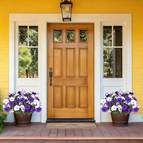 Image of Artificial Flowers for Outdoors, Faux Morning Glory Spring Summer Decoration, Fake Flowers Plants UV Resistant Look Real Silk Flowers for Outside Planter Front Door Porch Patio Yard (12, Purple-White)